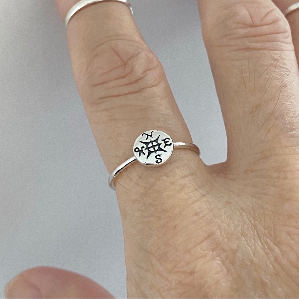Sterling Silver Small Compass Ring, Silver Ring - image 4